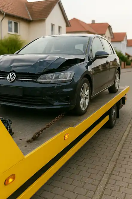 Ein defektes Auto wird im Rahmen des Autoankaufs in Seligenstadt professionell abgeschleppt.